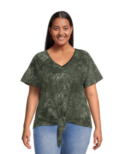 SIZE: 14T - Terra & Sky Women's Plus Size Raglan Sleeve Tie Front Tee, 2-Pack
