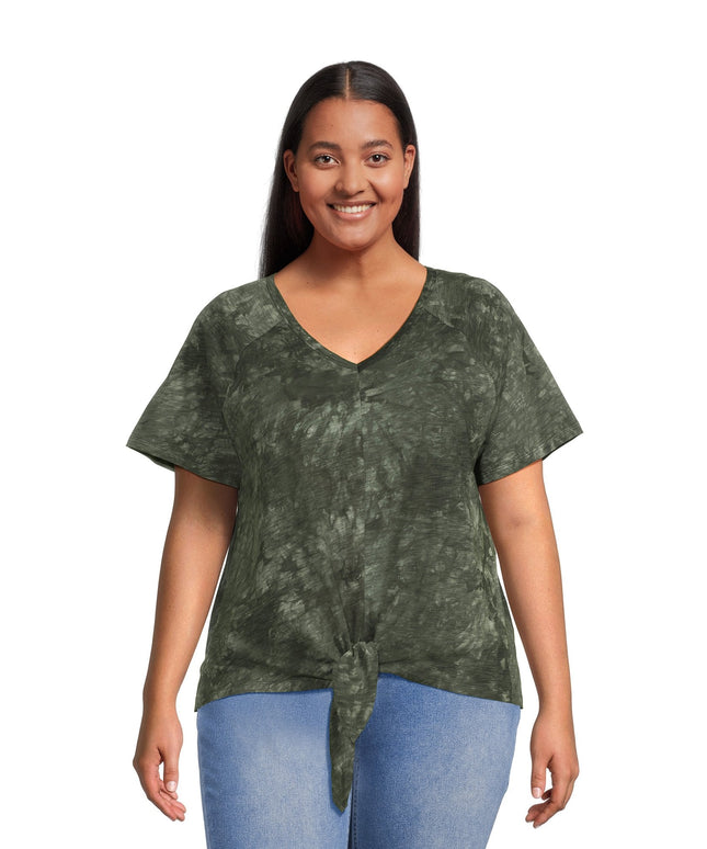 SIZE: 14T - Terra & Sky Women's Plus Size Raglan Sleeve Tie Front Tee, 2-Pack