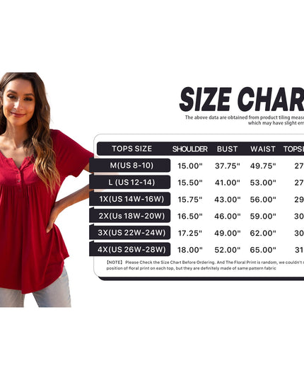 SIZE: XL - a.Jesdani Womens Plus Size Tunic Tops Short Sleeve Casual Floral Henley Shirts