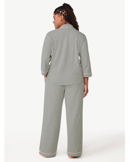 SIZE: 4X(26W-28W) - Joyspun Women’s Cotton Blend Notch Collar Top and Pants Pajama Set, 2-Piece,