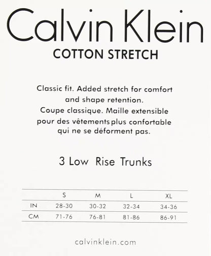 Calvin Klein Men’S Low Rise Trunks 3-Pack Classic Fit, Cotton Stretch Underwear
