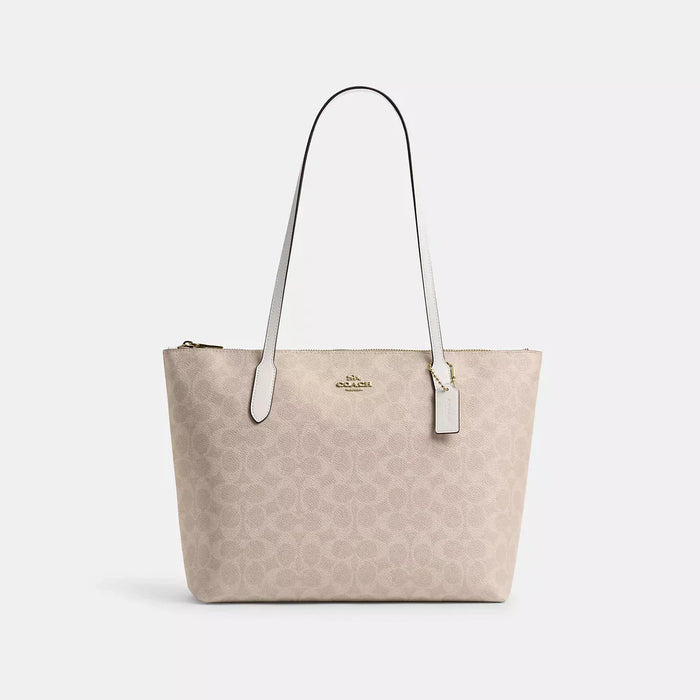 Coach Signature Canvas Coach Cloth Bag Zip Top Tote In Signature