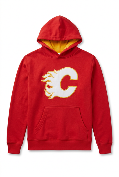 NHL Calgary Flames Youth Fleece Pullover Hoodie (Red/Yellow)