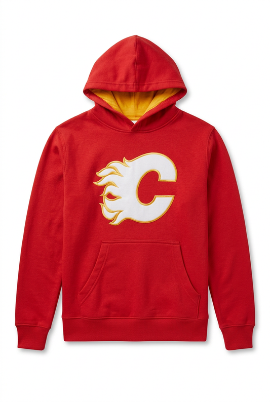 NHL Calgary Flames Youth Fleece Pullover Hoodie (Red/Yellow)