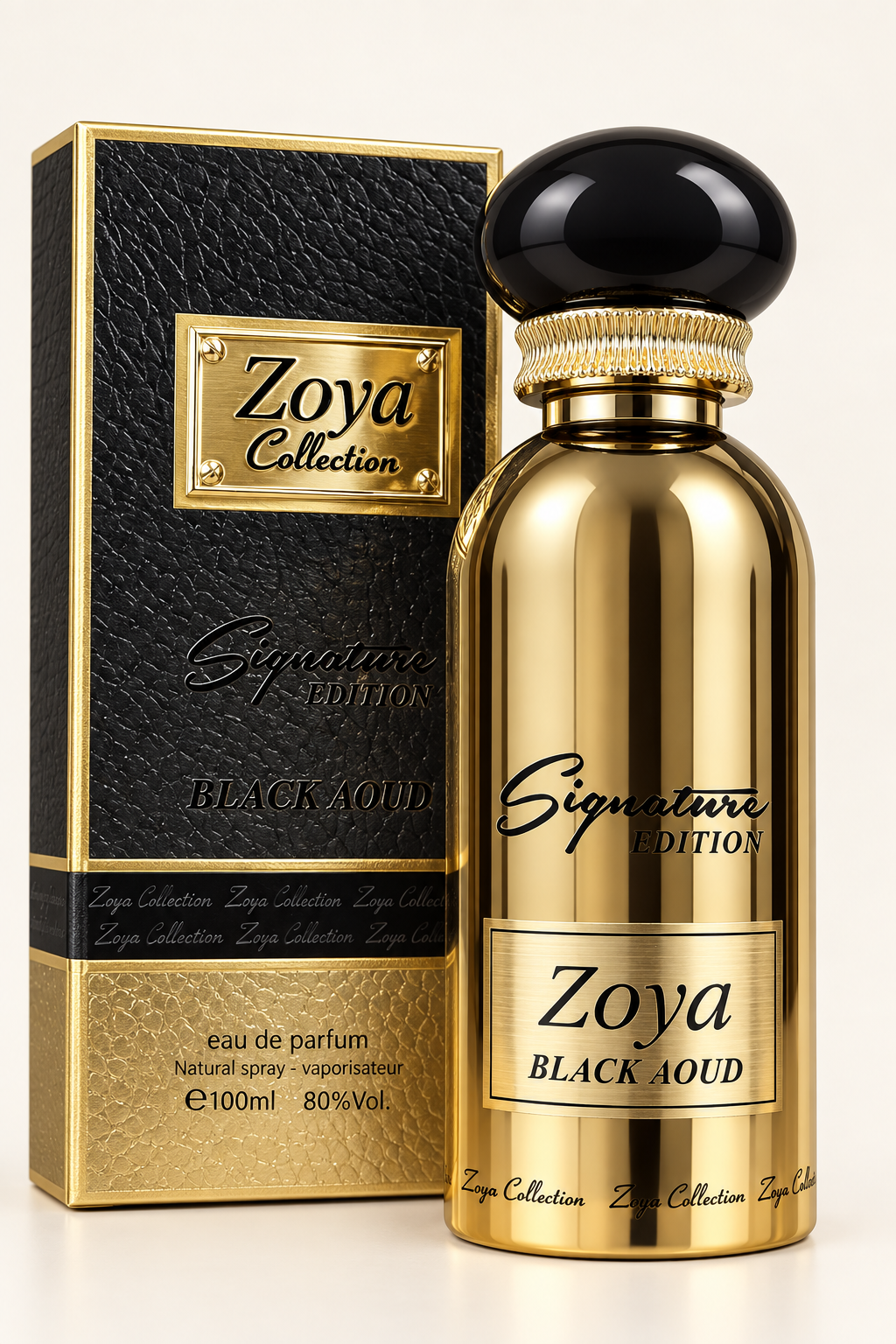Zoya Signature Black Aoud gold perfume bottle with black box