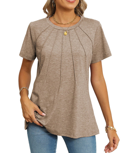 SIZE: M - Rosvigor Blouses for Women Short Sleeve Shirts Casual Dressy Summer Tops with Pleats