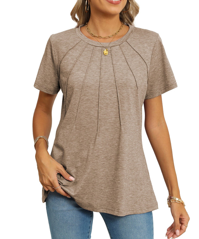 SIZE: M - Rosvigor Blouses for Women Short Sleeve Shirts Casual Dressy Summer Tops with Pleats