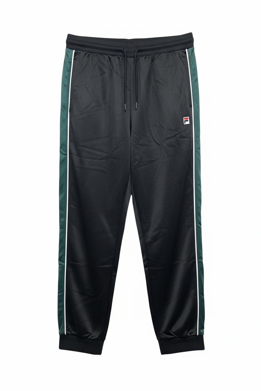 Fila Elijah black track pants with green side stripes