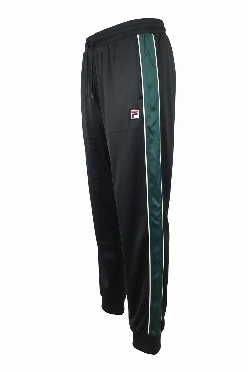 Fila black track pants, side view