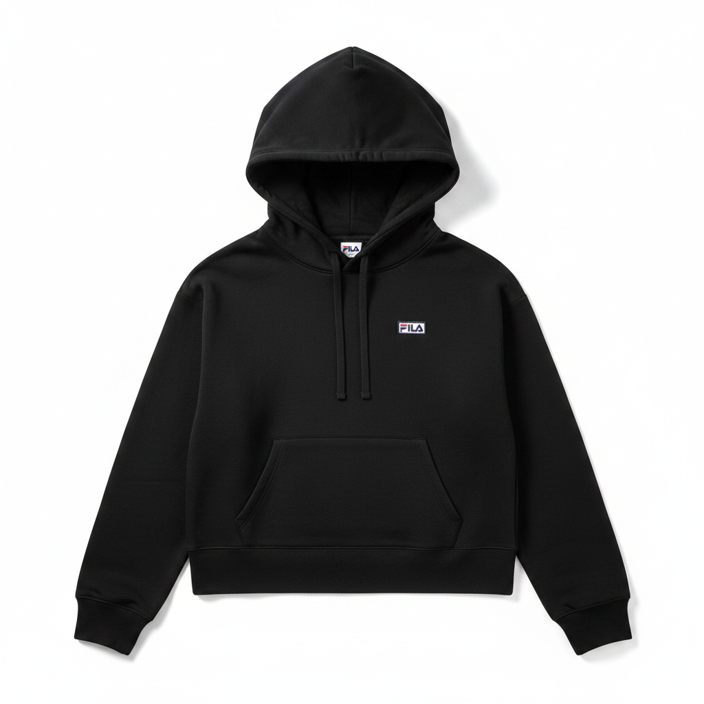 Fila black hoodie with small chest logo, front