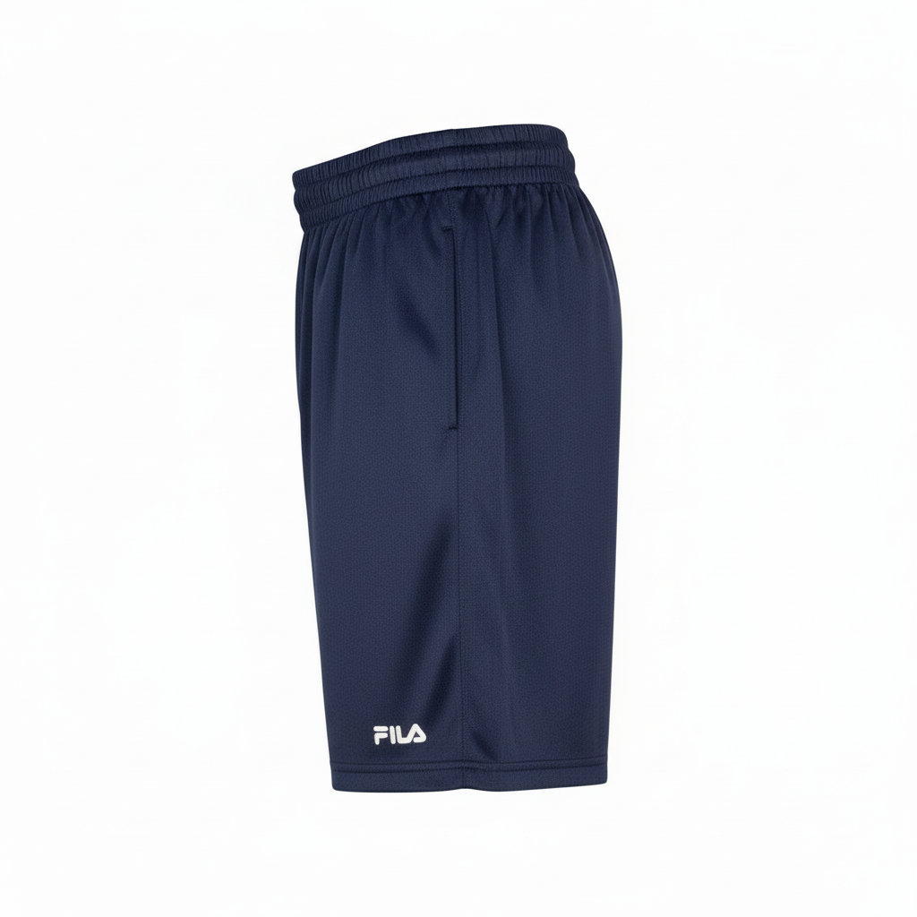 Fila navy shorts, side view