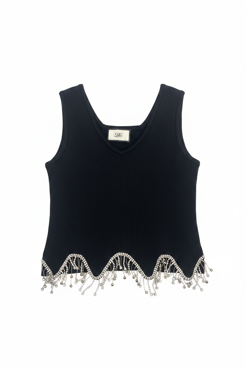 Flat Lay - Black Rhinestone Hem Top