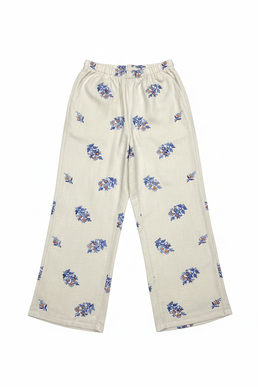 Flat Lay - Cream Floral Trousers