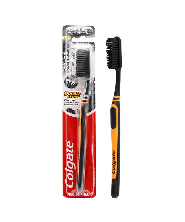 Colgate Double Action Charcoal Medium Toothbrush-Orange