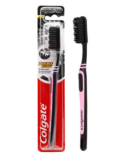 Colgate Double Action Medium Charcoal Toothbrush - Pink