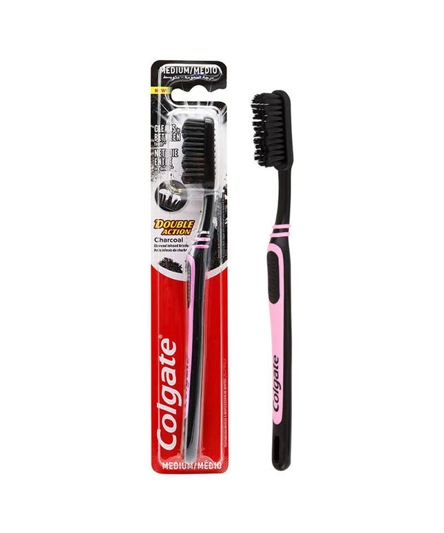 Colgate Double Action Medium Charcoal Toothbrush - Pink