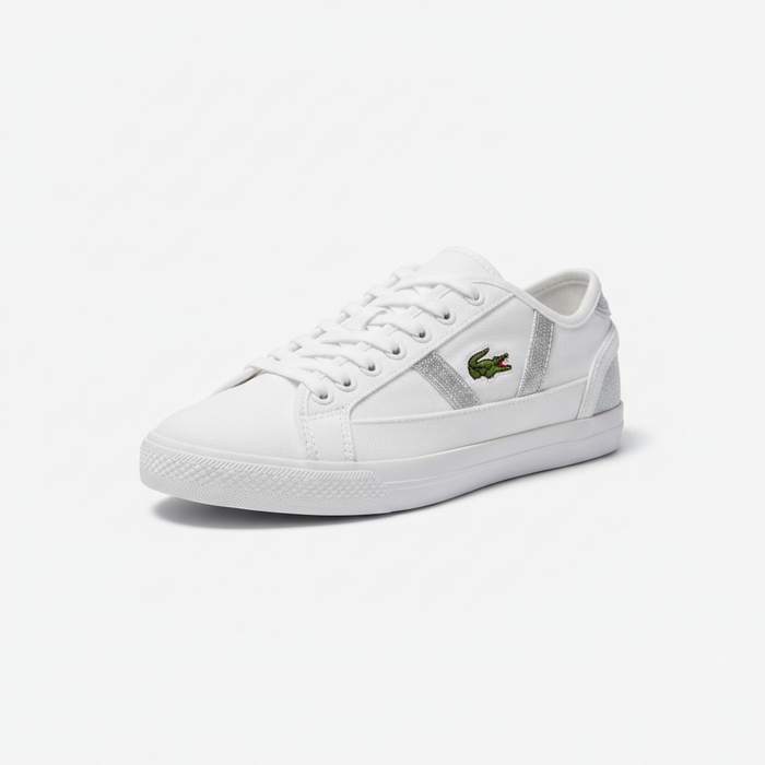 Clearance of Lacoste Sneakers – Women's White Canvas – Metallic Stripe