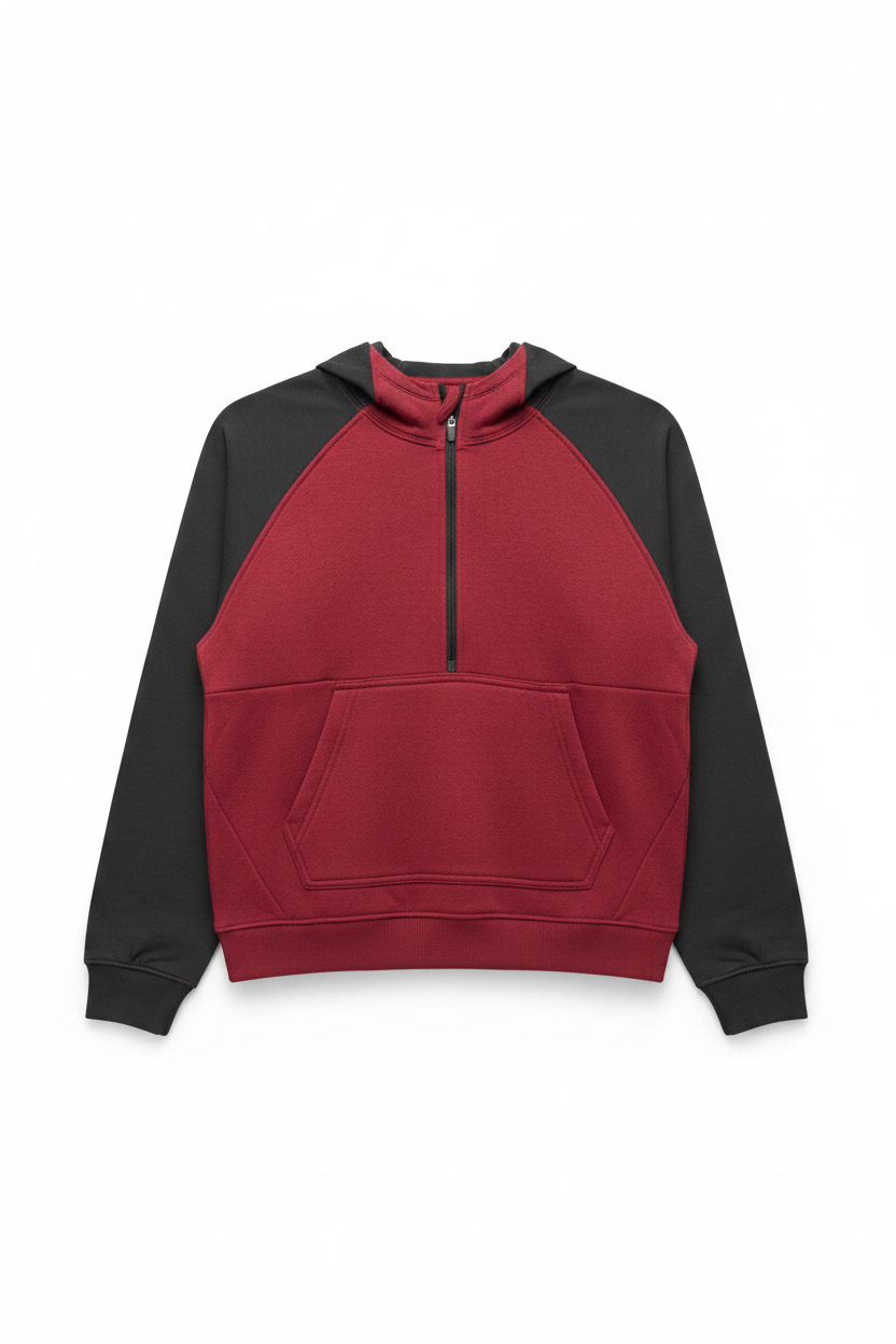 MTA Sport red kids hoodie with black sleeves, front