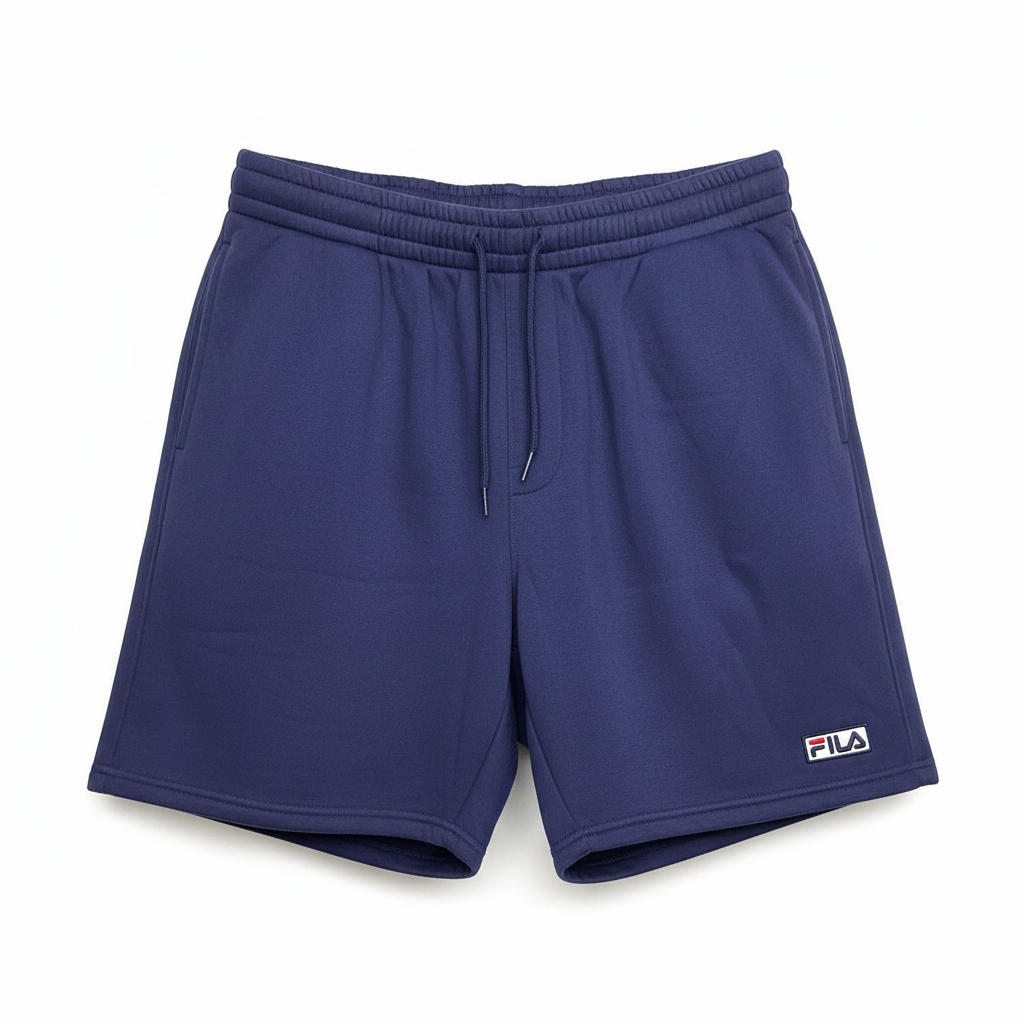 Fila Kylan navy fleece shorts with logo, flat