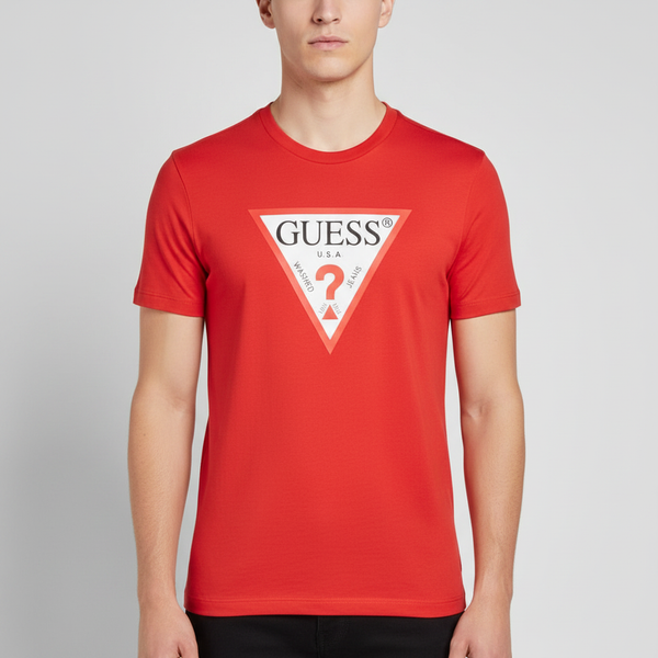 Clearance of Guess T-Shirt – Men's Triangle Logo T-Shirt – Red