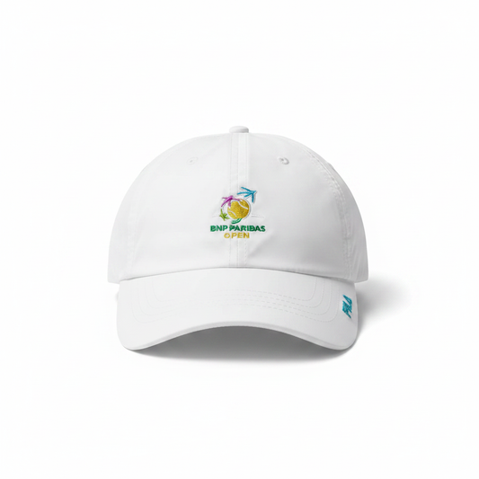 Fila BNP white cap with tournament logo, front