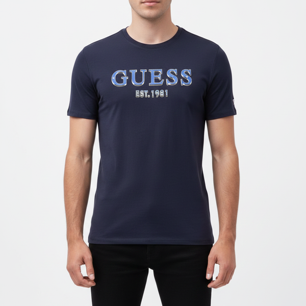 Clearance of Guess T-Shirt – Men's EST. 1981 Logo T-Shirt Navy