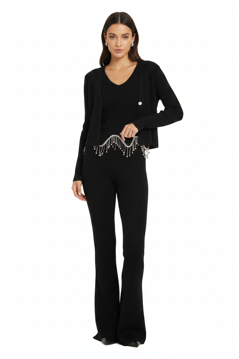 Full Body - Black Knit Set On Model