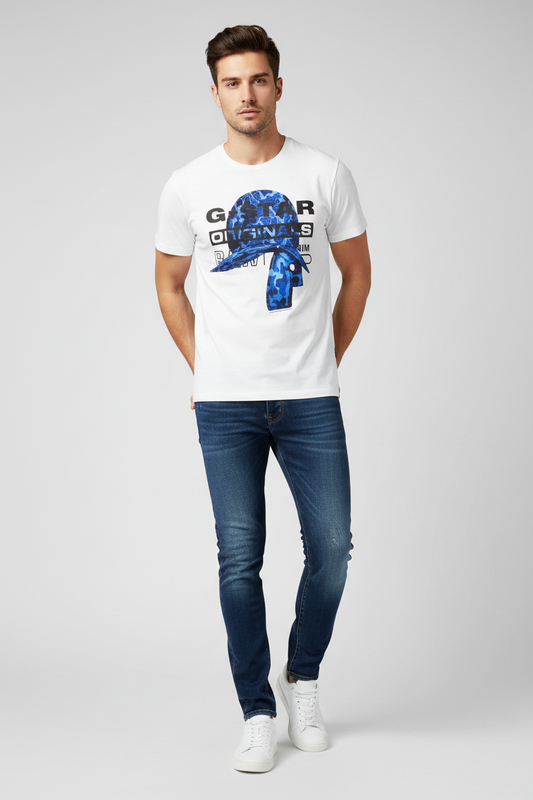 G-Star Raw Originals Graphic T-Shirt – White / Blue Camo