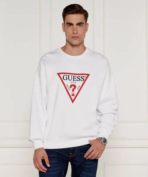 Guess Men'S Classic Triangle Logo Sweatshirt White