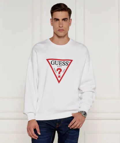 Guess Men'S Classic Triangle Logo Sweatshirt White