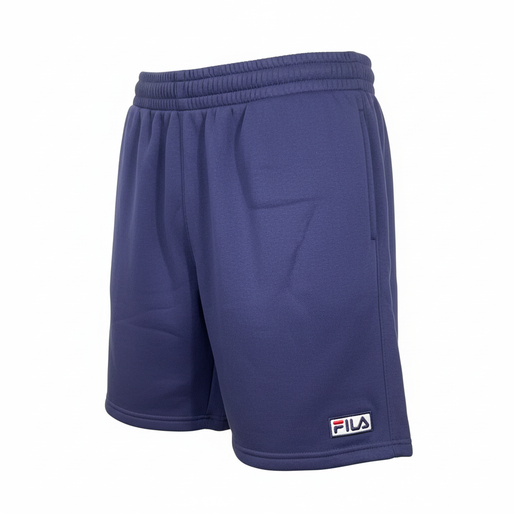 Fila navy shorts, angled view