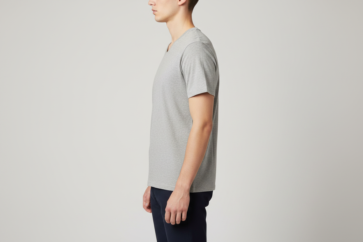 Grey V-Neck Tee — Side