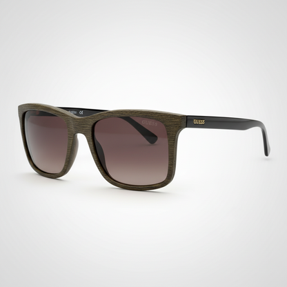 Guess Gu6805 Dkbrn-35 Sunglasses – Dark Brown Wood-Grain / Smoke Gradient