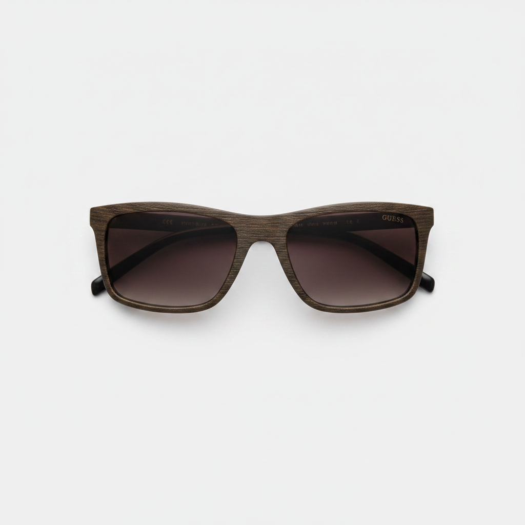 Guess Gu6805 Dkbrn-35 Sunglasses – Dark Brown Wood-Grain / Smoke Gradient