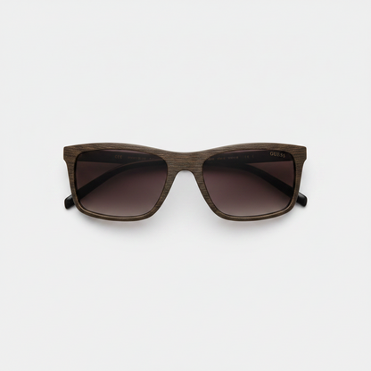 Guess Gu6805 Dkbrn-35 Sunglasses – Dark Brown Wood-Grain / Smoke Gradient