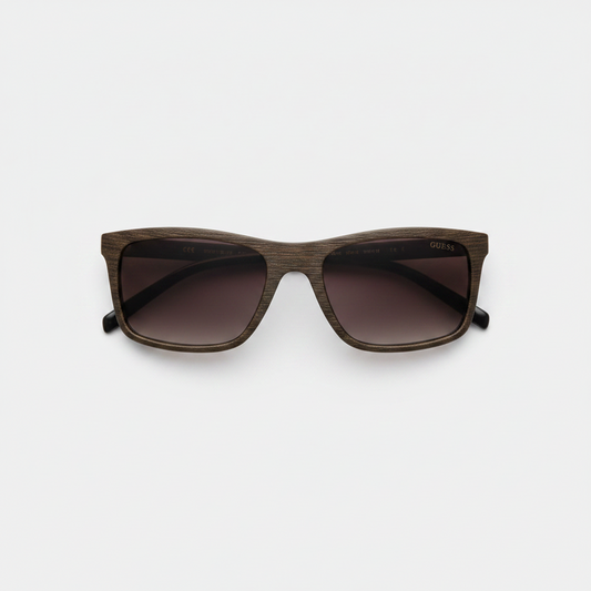Guess Gu6805 Dkbrn-35 Sunglasses – Dark Brown Wood-Grain / Smoke Gradient