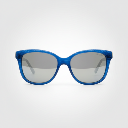 Guess Gu7401 87C Sunglasses – Cobalt Blue Croc / Silver Mirror