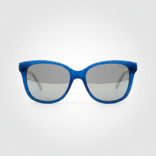 Guess Gu7401 87C Sunglasses – Cobalt Blue Croc / Silver Mirror