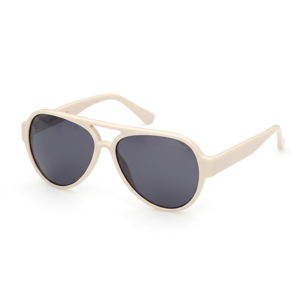GUESS cream aviator sunglasses on a white background