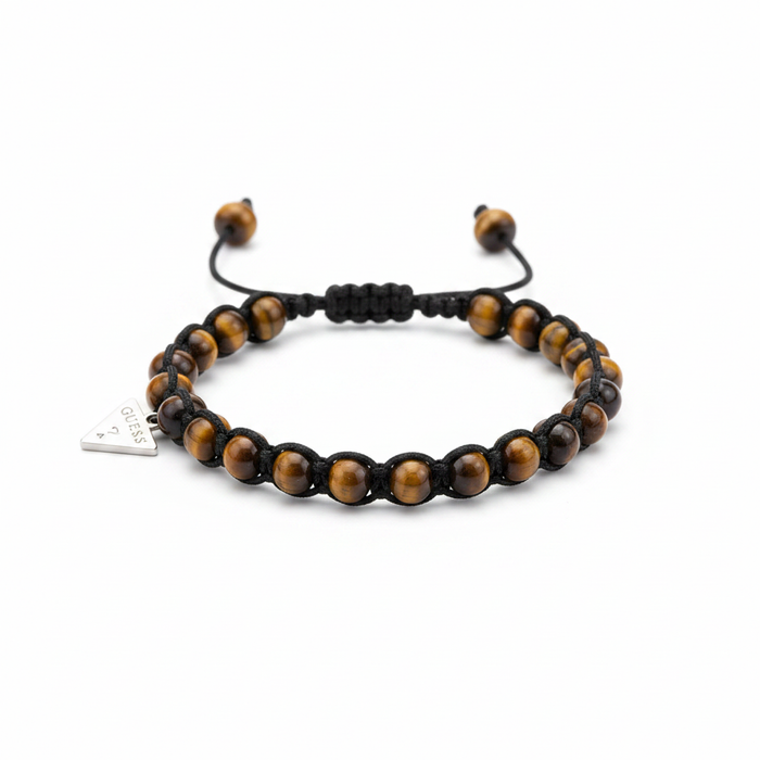 Clearance of Guess Jewellery – Tiger Eye Beaded Adjustable Macrame