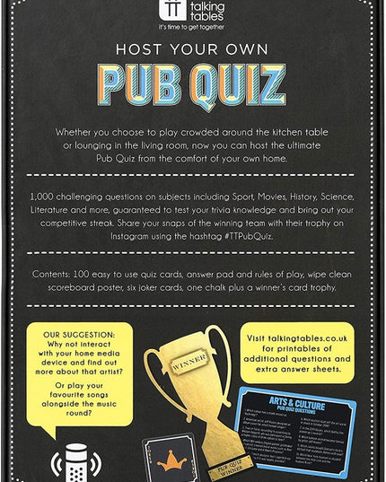 Talking Tables Pub Quiz, 1000 herausfordernde Fragen zu verschiedenen Themen, für Erwachsene Spielabend, Schwarz