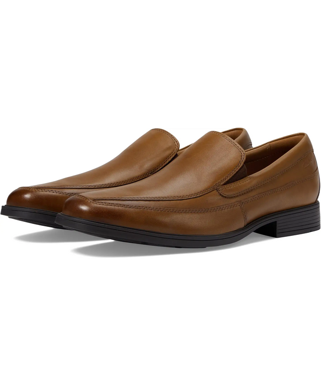 Clarks Men’s Tilden Free Dark Tan Leather Slip-On Dress Loafers