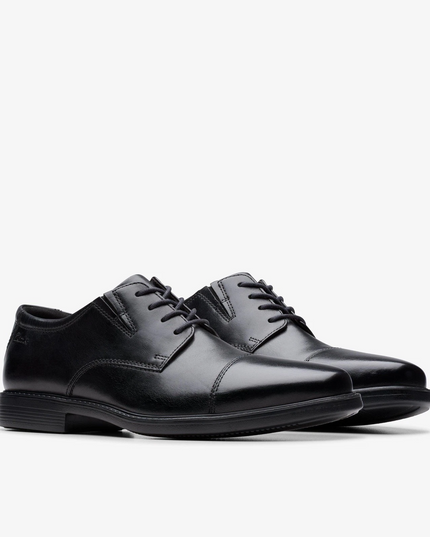 Clarks Cosgrove Cap Men’s Black Leather Derby Shoes – Classic Smart Dress Shoes with Lasting Comfort