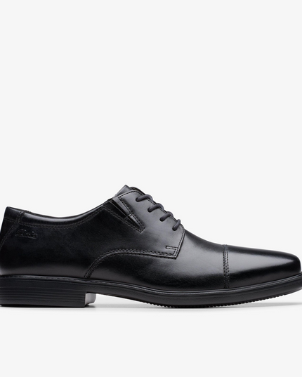 Clarks Cosgrove Cap Men’s Black Leather Derby Shoes – Classic Smart Dress Shoes with Lasting Comfort