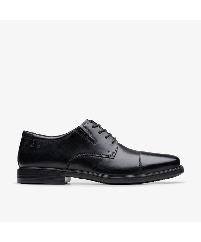 Clarks Cosgrove Cap Men’s Black Leather Derby Shoes – Classic Smart Dress Shoes with Lasting Comfort