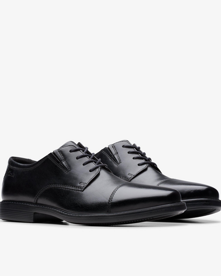Clarks Cosgrove Cap Men’s Black Leather Derby Shoes – Classic Smart Dress Shoes with Lasting Comfort