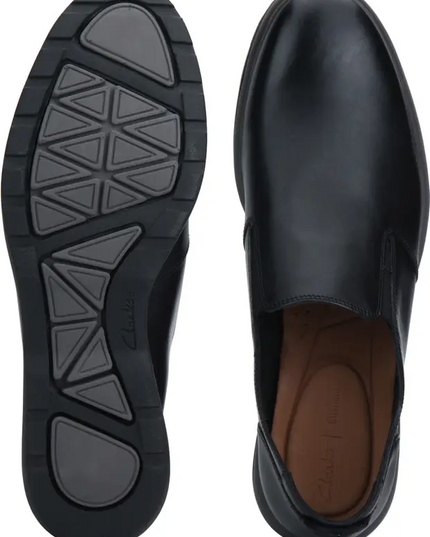 Clarks Glaston Step Men’s Black Leather Slip‑On Shoes – Comfortable Casual Loafers with Durable Grip