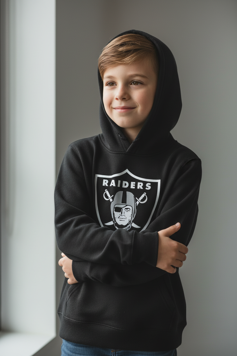 Kid wearing Raiders hoodie
