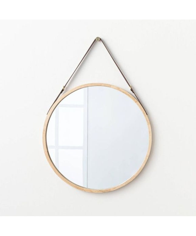 SEALED - Wood Mirror with leather Strap Hanger Natural - Threshold™ Designed with Studio McGee