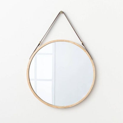 Sealed - Wood Mirror With Leather Strap Hanger Natural - Threshold™ Designed With Studio Mcgee (Open Box)